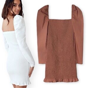 WILFRED | Maelys Puff Sleeve Dress 100% Cotton Mocha Size XS Aritzia
